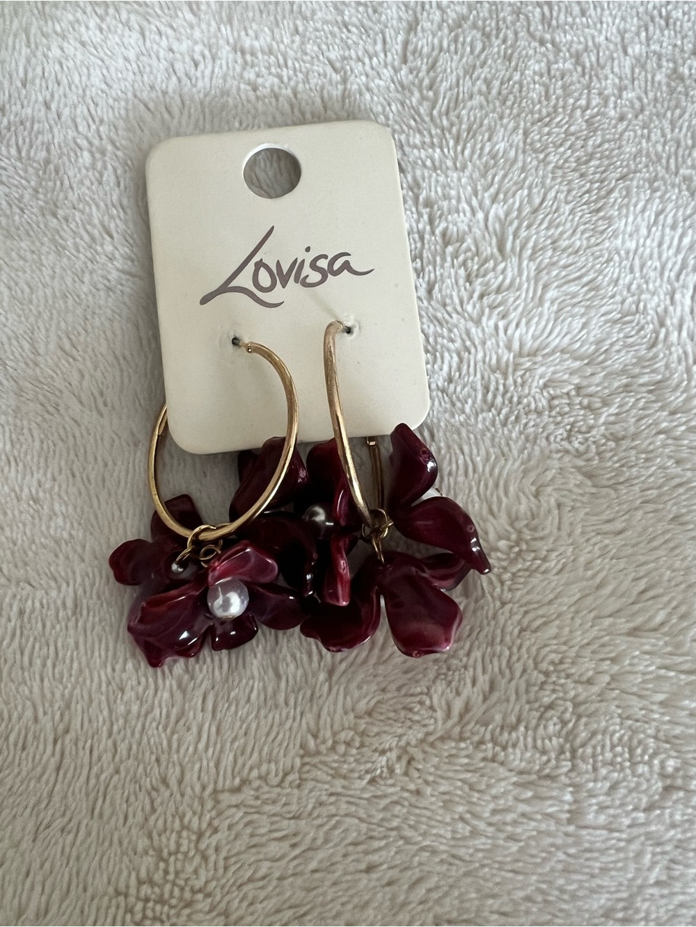 Lovisa Gold Hoops with Burgundy Floral Charms